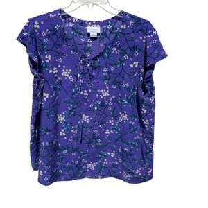 Liz Claiborne Purple Blouse with Mandarin Collar and Buttoned Front Size XL